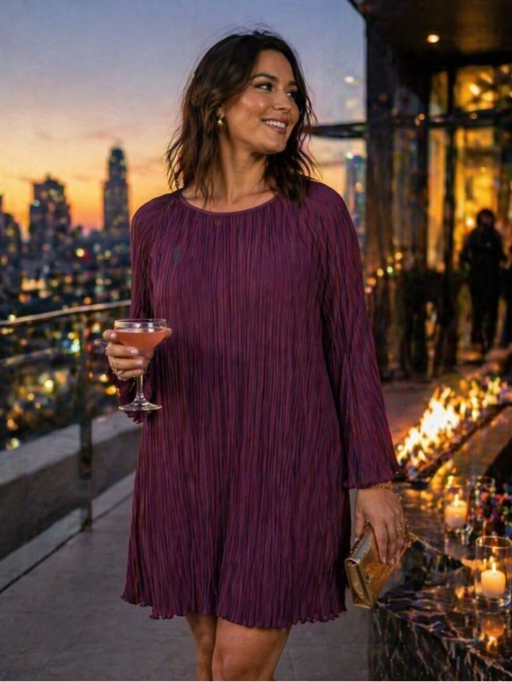 Part Two Pleated Dress Size 40 Boho Minimalist Midi Elegant Evening Party Chic